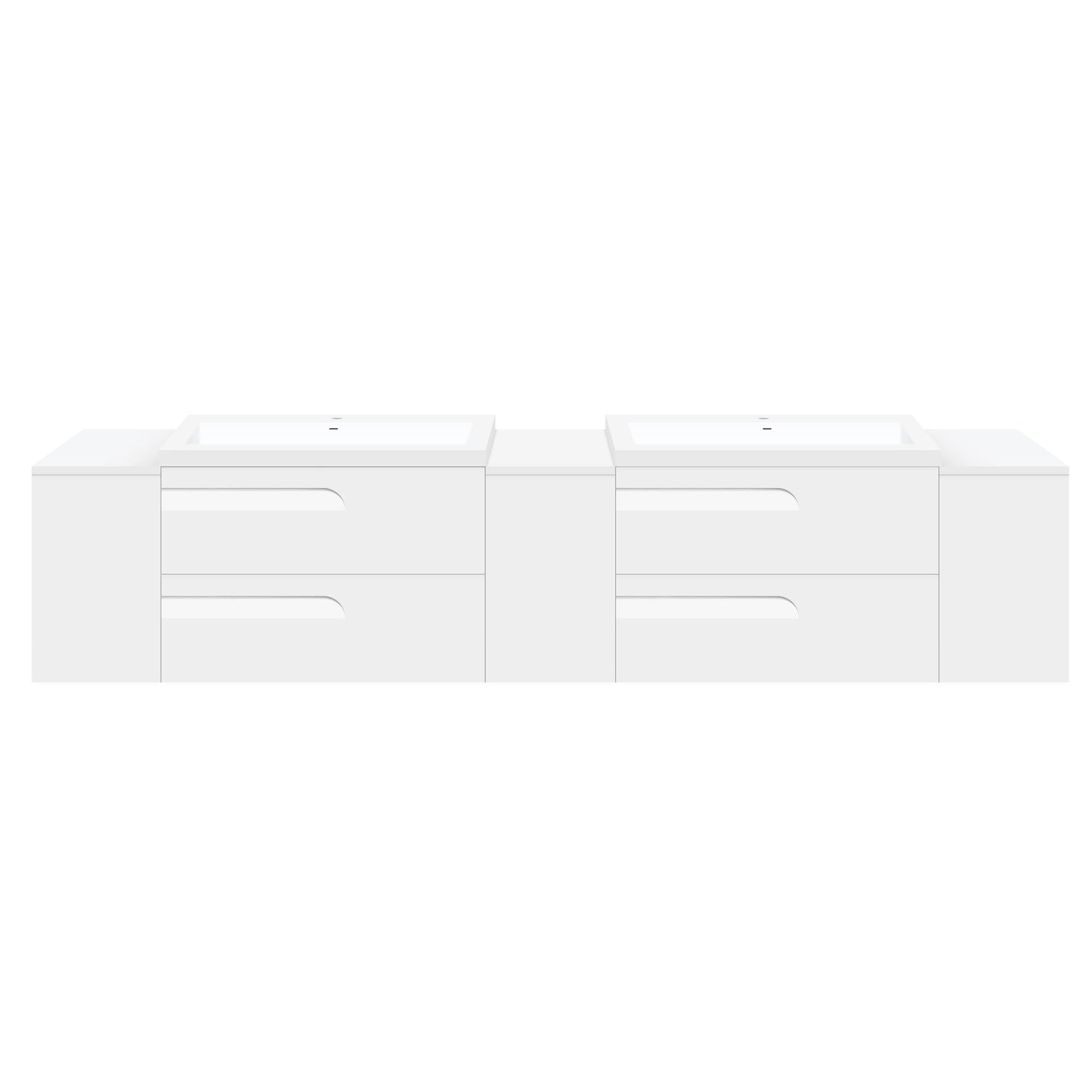 96’’ Freestanding Vanity Set in White Gloss with Two Square Sinks (LV7-C20W-96W) Style 7 - Bathroom Vanities