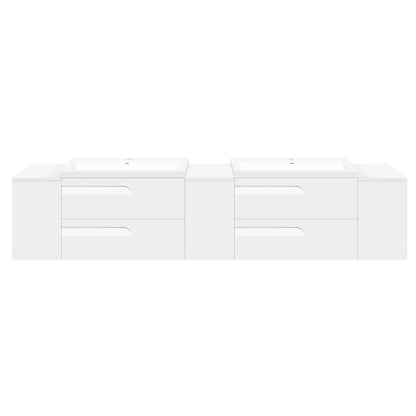 96’’ Freestanding Vanity Set in White Gloss with Two Square Sinks (LV7-C20W-96W) Style 7 - Bathroom Vanities