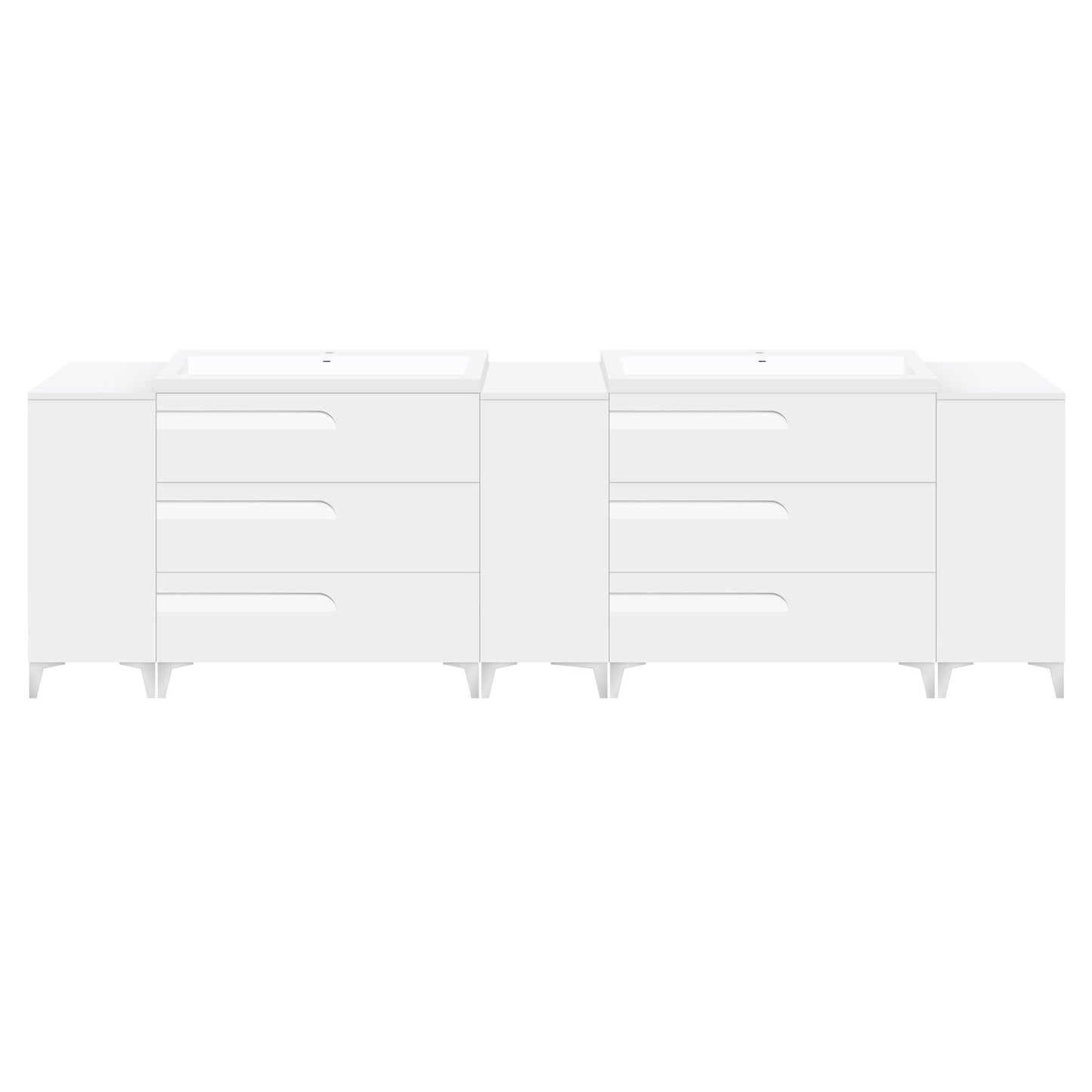 96’’ Freestanding Vanity Set in White Gloss with Two Square Sinks (LV7-C20B-96W) Style 7 - Bathroom Vanities