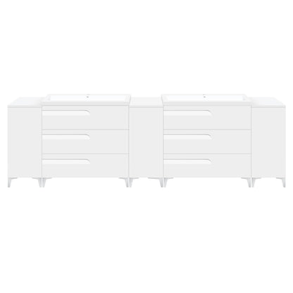 96’’ Freestanding Vanity Set in White Gloss with Two Square Sinks (LV7-C20B-96W) Style 7 - Bathroom Vanities