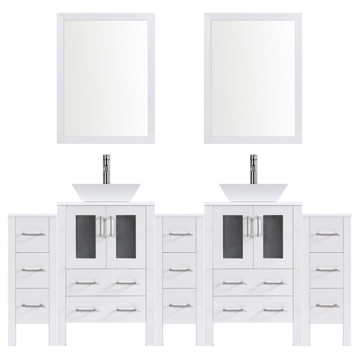 96" Modern Bathroom Vanity Set with Mirror and Sink LV2-C20-96-W (White)