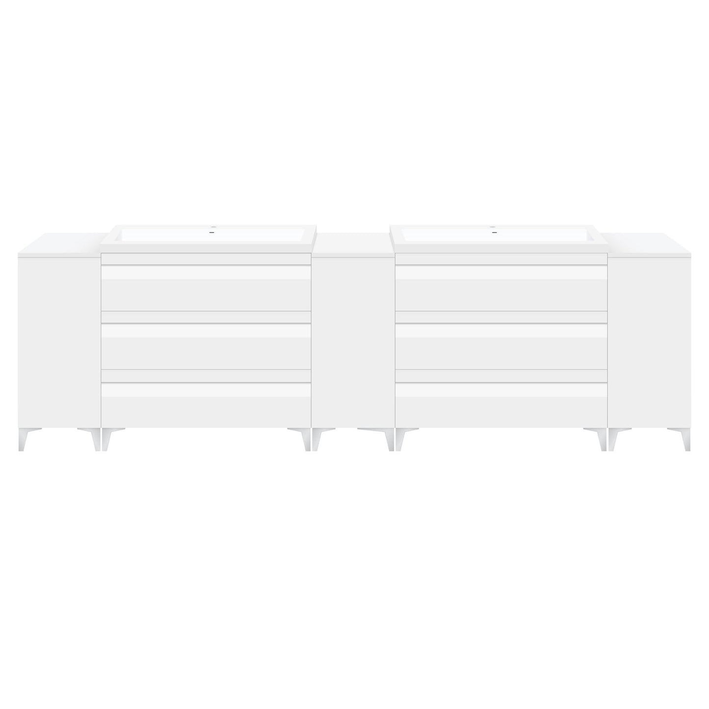 96’’ W Freestanding White Vanity Set with Two Sinks (LV8-C20B-96W) Style 8 - Bathroom Vanities