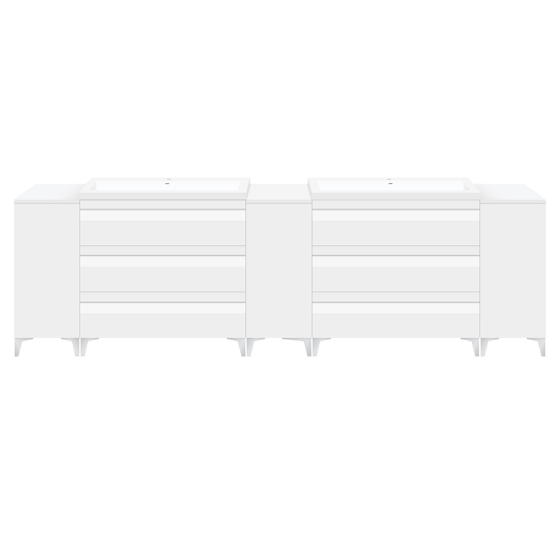 96’’ W Freestanding White Vanity Set with Two Sinks (LV8-C20B-96W) Style 8 - Bathroom Vanities