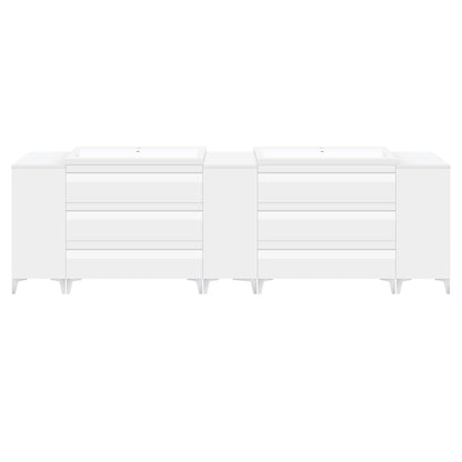96’’ W Freestanding White Vanity Set with Two Sinks (LV8-C20B-96W) Style 8 - Bathroom Vanities