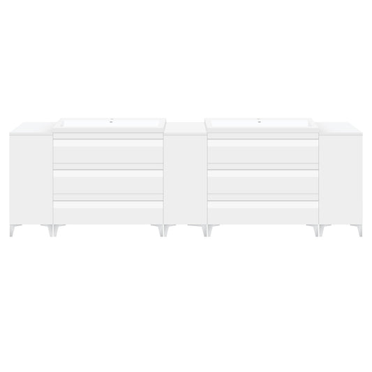 96’’ W Freestanding White Vanity Set with Two Sinks (LV8-C20B-96W) Style 8 - Bathroom Vanities