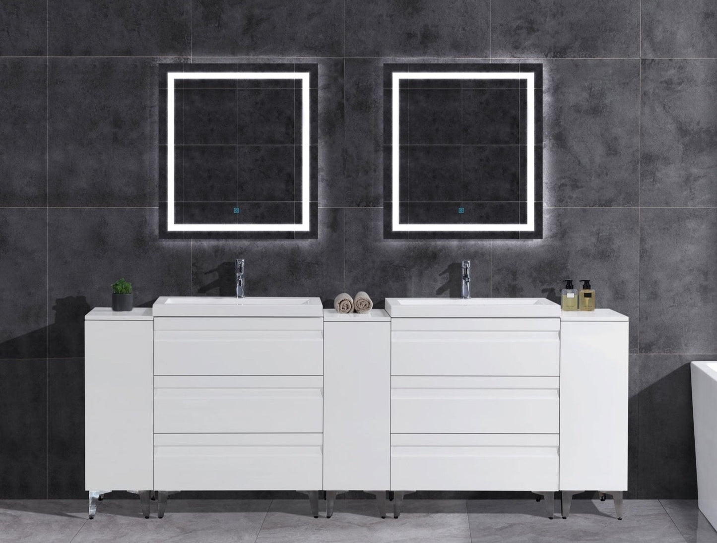96’’ W Freestanding White Vanity Set with Two Sinks (LV8-C20B-96W) Style 8 - Bathroom Vanities