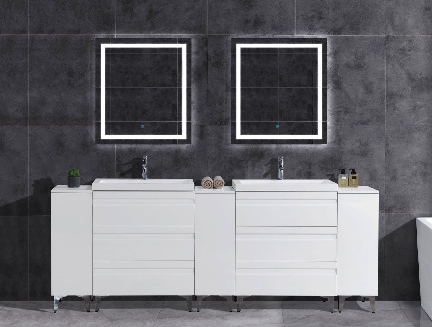 96’’ W Freestanding White Vanity Set with Two Sinks (LV8-C20B-96W) Style 8 - Bathroom Vanities