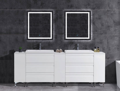 96’’ W Freestanding White Vanity Set with Two Sinks (LV8-C20B-96W) Style 8 - Bathroom Vanities