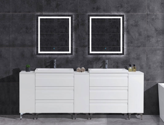 96’’ W Freestanding White Vanity Set with Two Sinks (LV8-C20B-96W) Style 8 - Bathroom Vanities