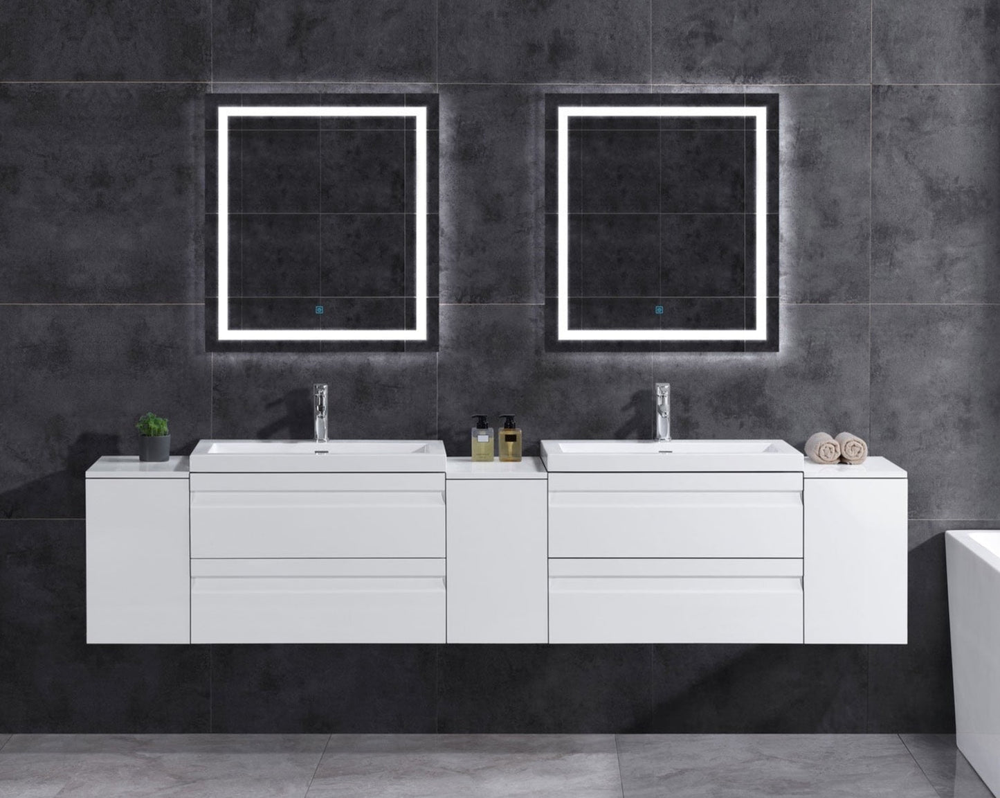 96’’ W Wall-Mount White Vanity Set with Two Sinks (LV8-C20W-96W) Style 8 - Bathroom Vanities