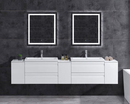 96’’ W Wall-Mount White Vanity Set with Two Sinks (LV8-C20W-96W) Style 8 - Bathroom Vanities