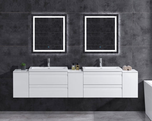 96’’ W Wall-Mount White Vanity Set with Two Sinks (LV8-C20W-96W) Style 8 - Bathroom Vanities