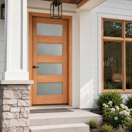 36 x 80 in. 4-Lite Satin Glass Fir Exterior Door Slab
