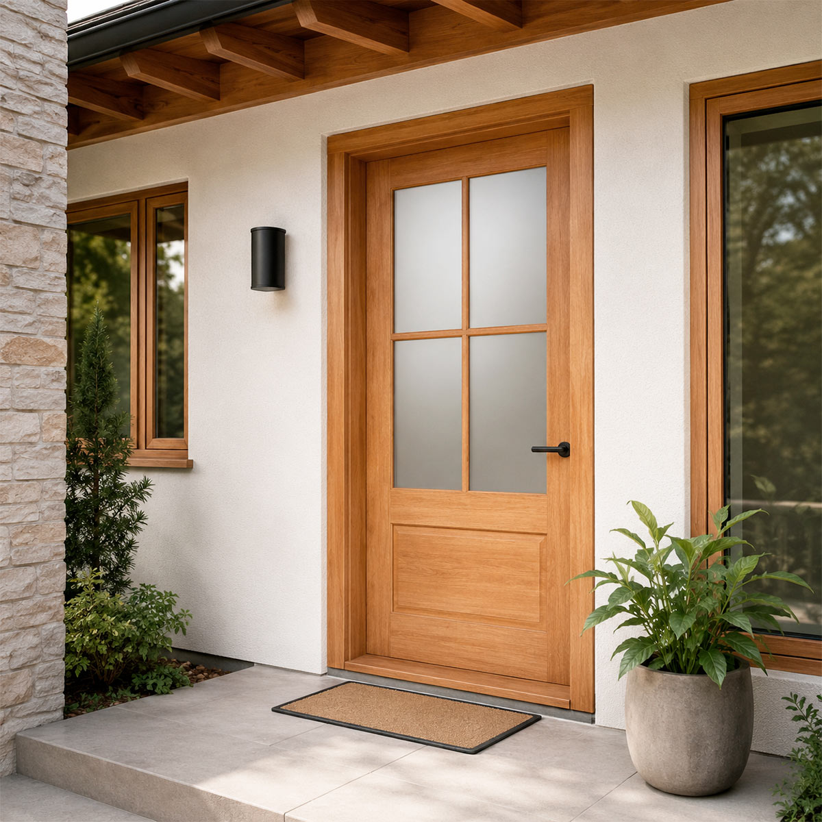 36 x 80 in. 4-Lite Satin Glass Nantucket Exterior Door Slab