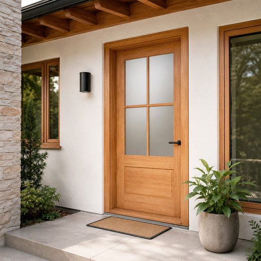 36 x 80 in. 4-Lite Satin Glass Nantucket Exterior Door Slab