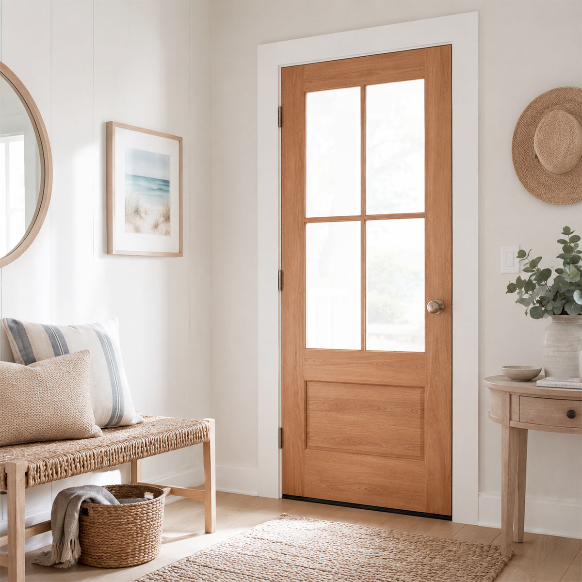 36 x 80 in. 4-Lite Satin Glass Nantucket Prehung Exterior Door