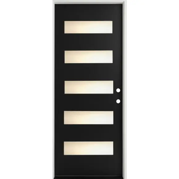 3/6x8/0 5 Lite Fiberglass Prehung Front Door with Frosted Glass in Black