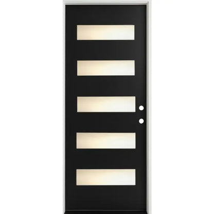 3/6x8/0 5 Lite Fiberglass Prehung Front Door with Frosted Glass in Black