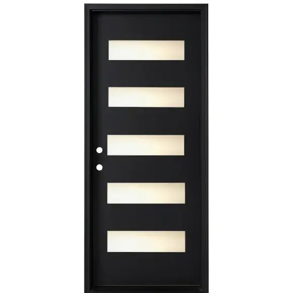3/6x8/0 5 Lite Fiberglass Prehung Front Door with Frosted Glass in Black