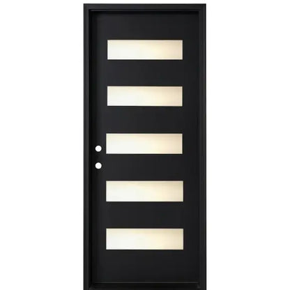 3/6x8/0 5 Lite Fiberglass Prehung Front Door with Frosted Glass in Black