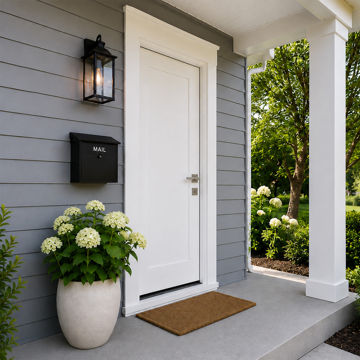 36 in. x 80 in. Fire Rated 1 Panel Shaker Unfinished White Prehung Fiberglass Exterior Door with Brickmold
