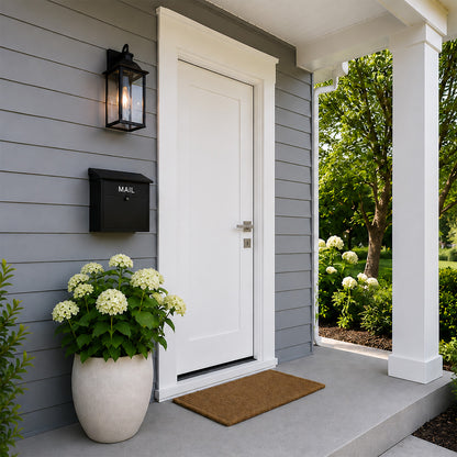 36 in. x 80 in. Fire Rated 1 Panel Shaker Unfinished White Prehung Fiberglass Exterior Door with Brickmold
