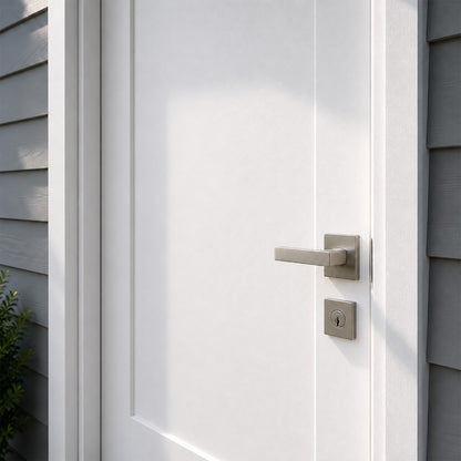 36 in. x 80 in. Fire Rated 1 Panel Shaker Unfinished White Prehung Fiberglass Exterior Door with Brickmold