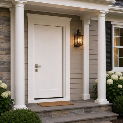 36 in. x 80 in. Fire Rated 1 Panel Shaker Unfinished White Prehung Fiberglass Exterior Door with Brickmold