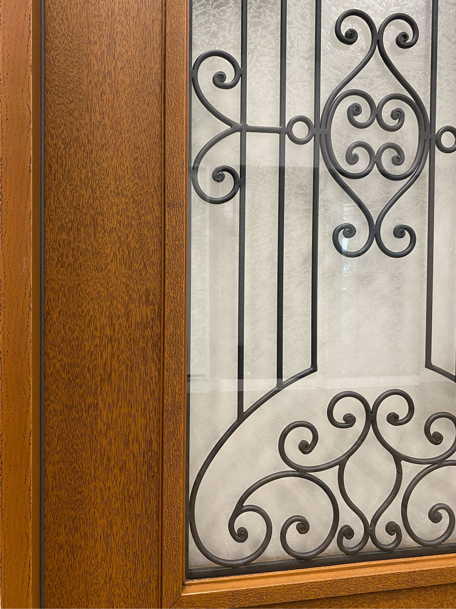 Jupiter 36 in. x 80 in. 3/4 Lite Decorative Glass Stained Light Brown Prehung Fiberglass Exterior Door with Brickmold