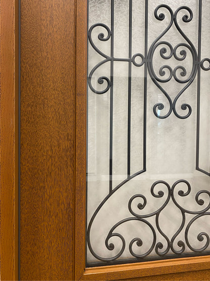 Jupiter 36 in. x 80 in. 3/4 Lite Decorative Glass Stained Light Brown Prehung Fiberglass Exterior Door with Brickmold
