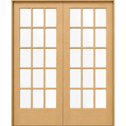 72 in x 80 in 15-Lite Clear Glass Pine Prehung Interior French Door