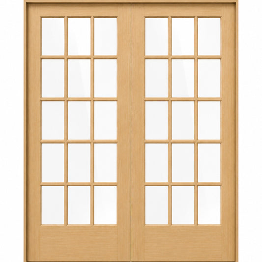 72 in x 80 in 15-Lite Clear Glass Pine Prehung Interior French Door