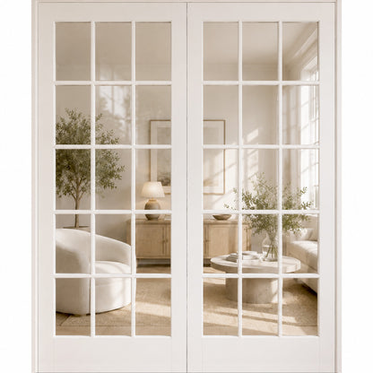 72 in x 80 in 15-Lite Clear Glass Primed MDF Prehung Interior French Door