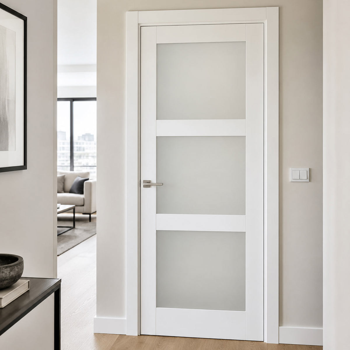 36 x 80 in. 3-Lite Shaker Solid Core Primed MDF Prehung Interior Door