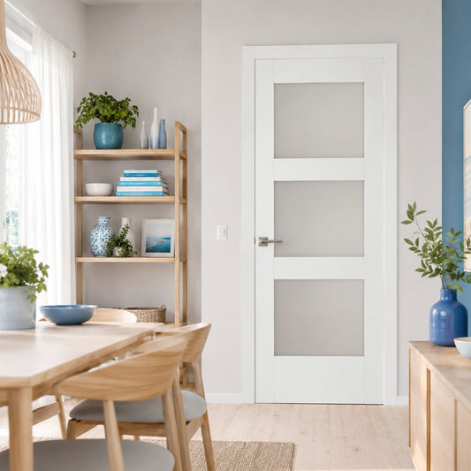 32 x 80 in. 3-Lite Shaker Solid Core Primed MDF Prehung Interior Door