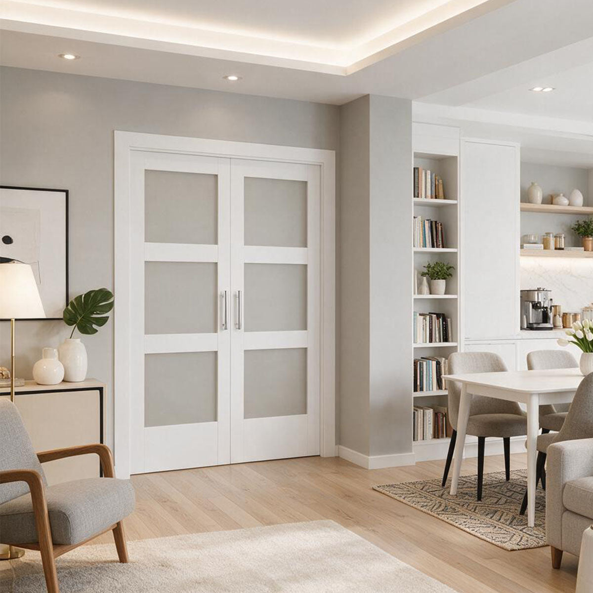 72 x 80 in. 3-Lite Shaker Solid Core Primed MDF Prehung Interior French Door
