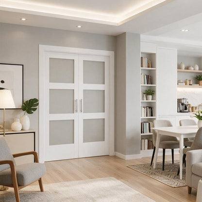 72 x 80 in. 3-Lite Shaker Solid Core Primed MDF Prehung Interior French Door