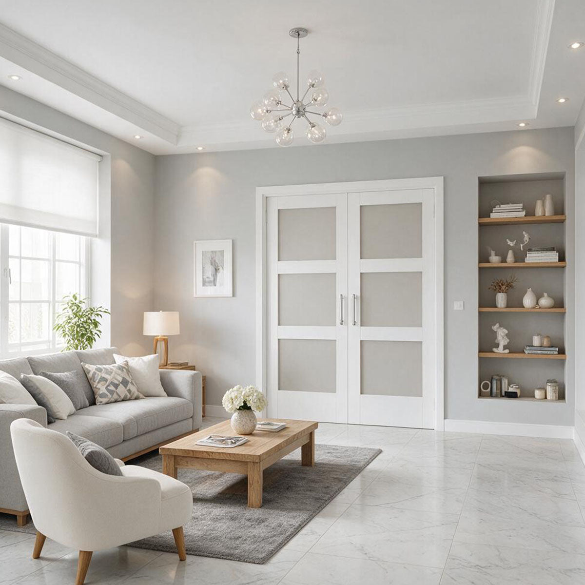 72 x 80 in. 3-Lite Shaker Solid Core Primed MDF Prehung Interior French Door