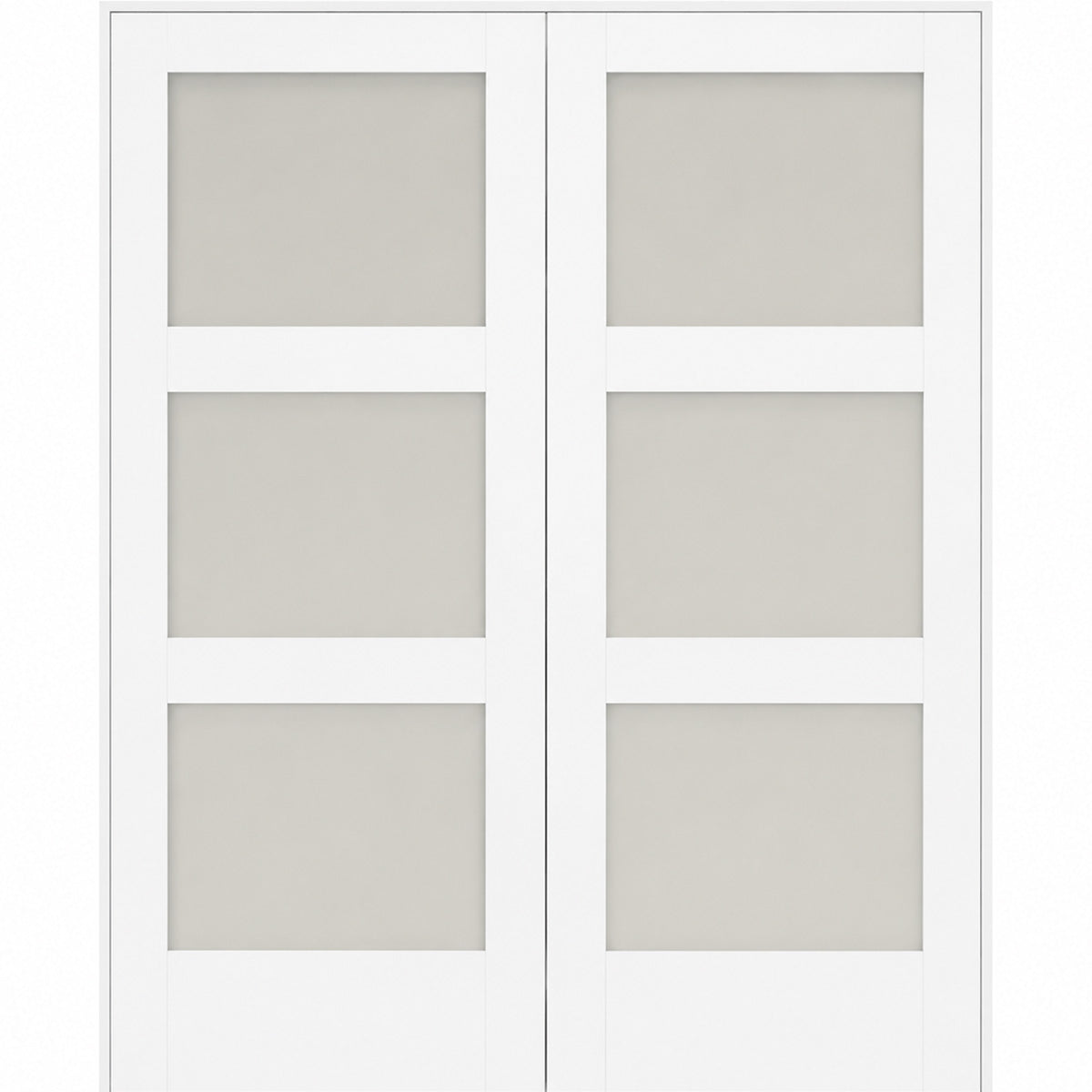 60 x 80 in. 3-Lite Shaker Solid Core Primed MDF Prehung Interior French Door