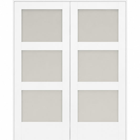 60 x 80 in. 3-Lite Shaker Solid Core Primed MDF Prehung Interior French Door