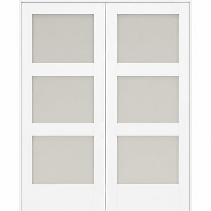 72 x 80 in. 3-Lite Shaker Solid Core Primed MDF Prehung Interior French Door