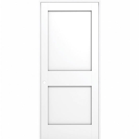 32 in x 80 in White 2-Panel Shaker Solid Core Primed MDF Prehung Interior Door