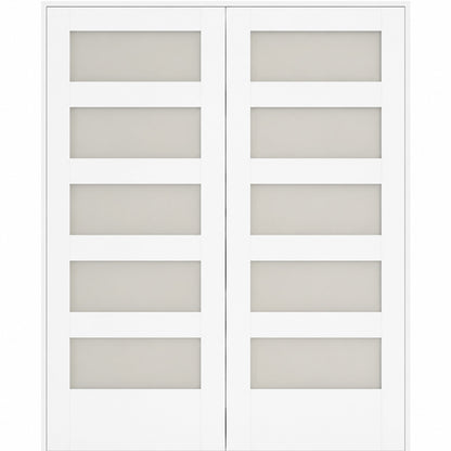 64 x 80 in. 5-Lite Shaker Solid Core Primed MDF Prehung Interior French Door
