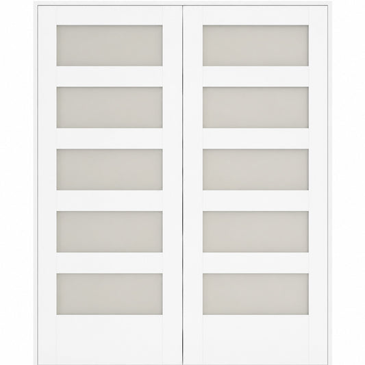 72 x 80 in. 5-Lite Shaker Solid Core Primed MDF Prehung Interior French Door