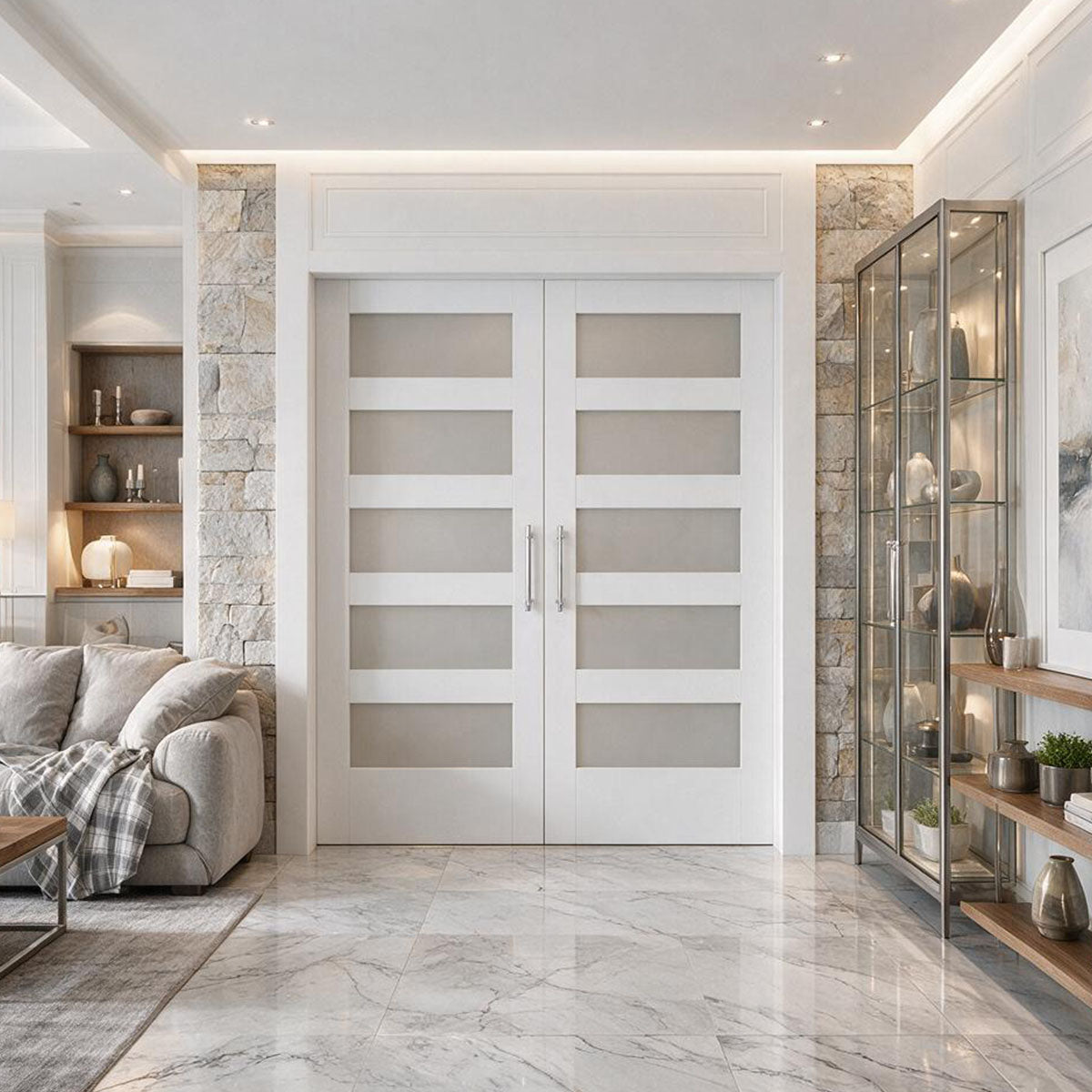 60 x 80 in. 5-Lite Shaker Solid Core Primed MDF Prehung Interior French Door