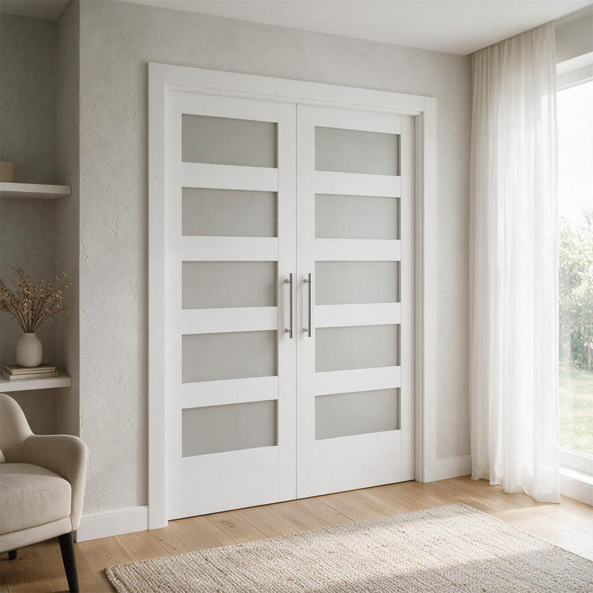 72 x 80 in. 5-Lite Shaker Solid Core Primed MDF Prehung Interior French Door