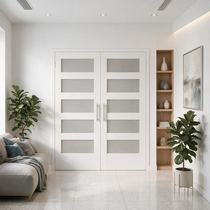 72 x 80 in. 5-Lite Shaker Solid Core Primed MDF Prehung Interior French Door