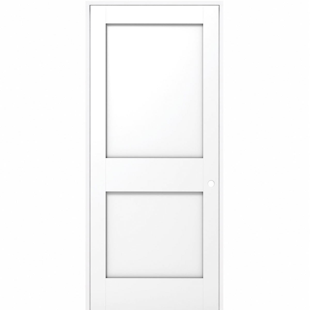 18 in x 80 in White 2-Panel Shaker Solid Core Primed MDF Prehung Interior Door