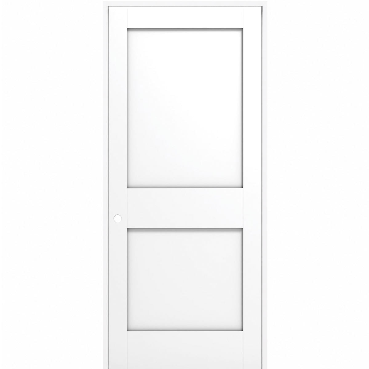18 in x 80 in White 2-Panel Shaker Solid Core Primed MDF Prehung Interior Door