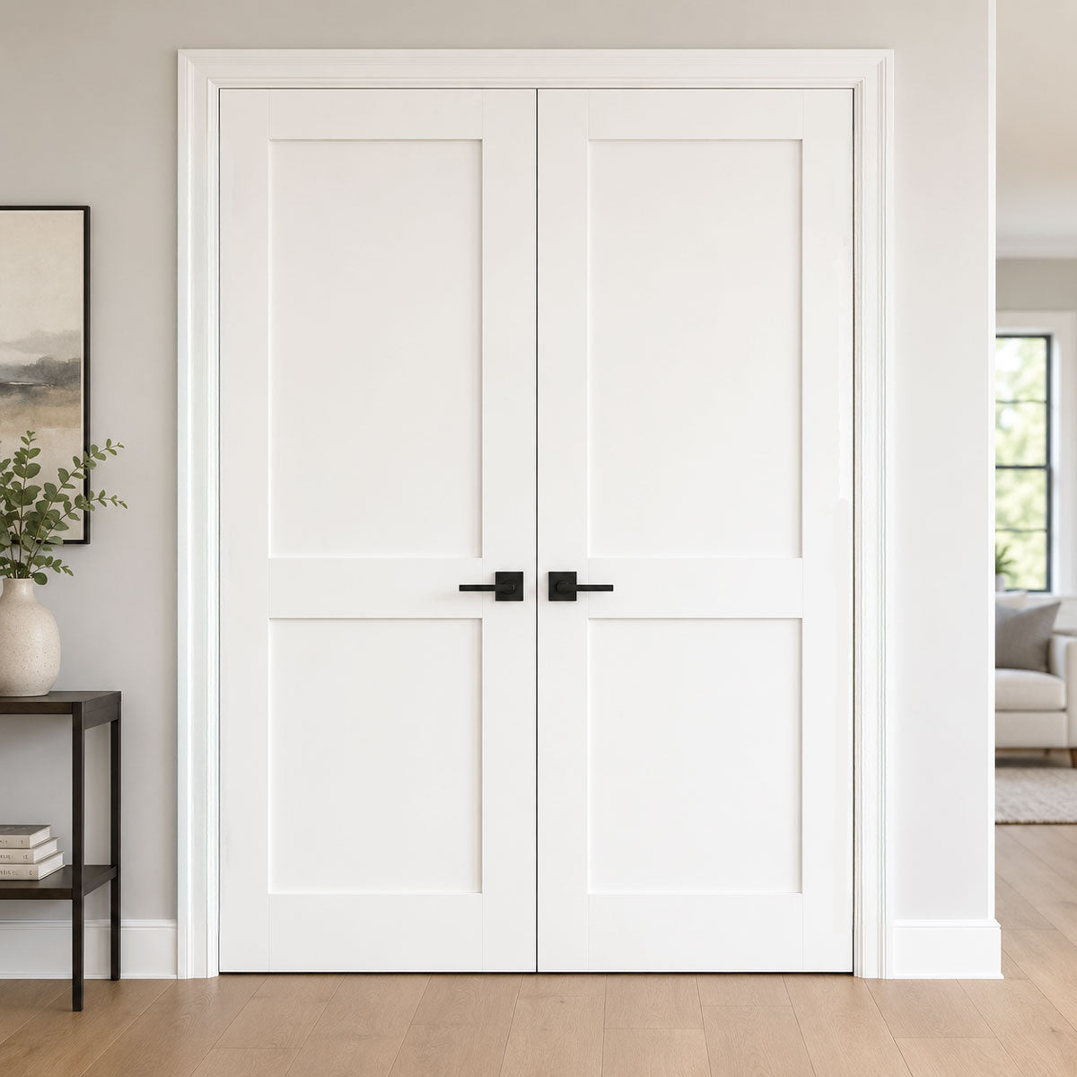 60 x 80 in. White Shaker Solid Core Primed MDF Prehung Interior French Door
